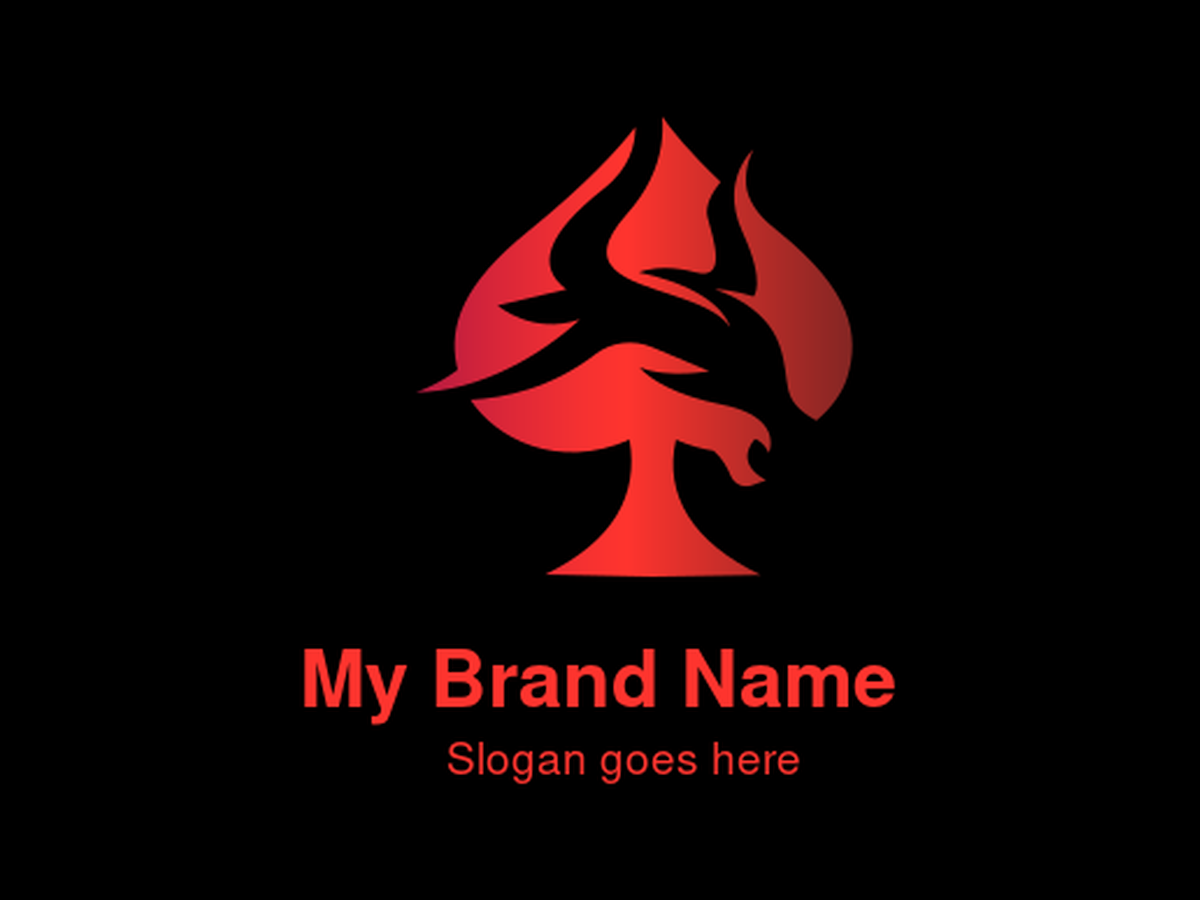 Fierce Red Bull Head with Spade and Flames Logo Design for Intense Online Poker Tournaments and High-Adrenaline Gambling Sites